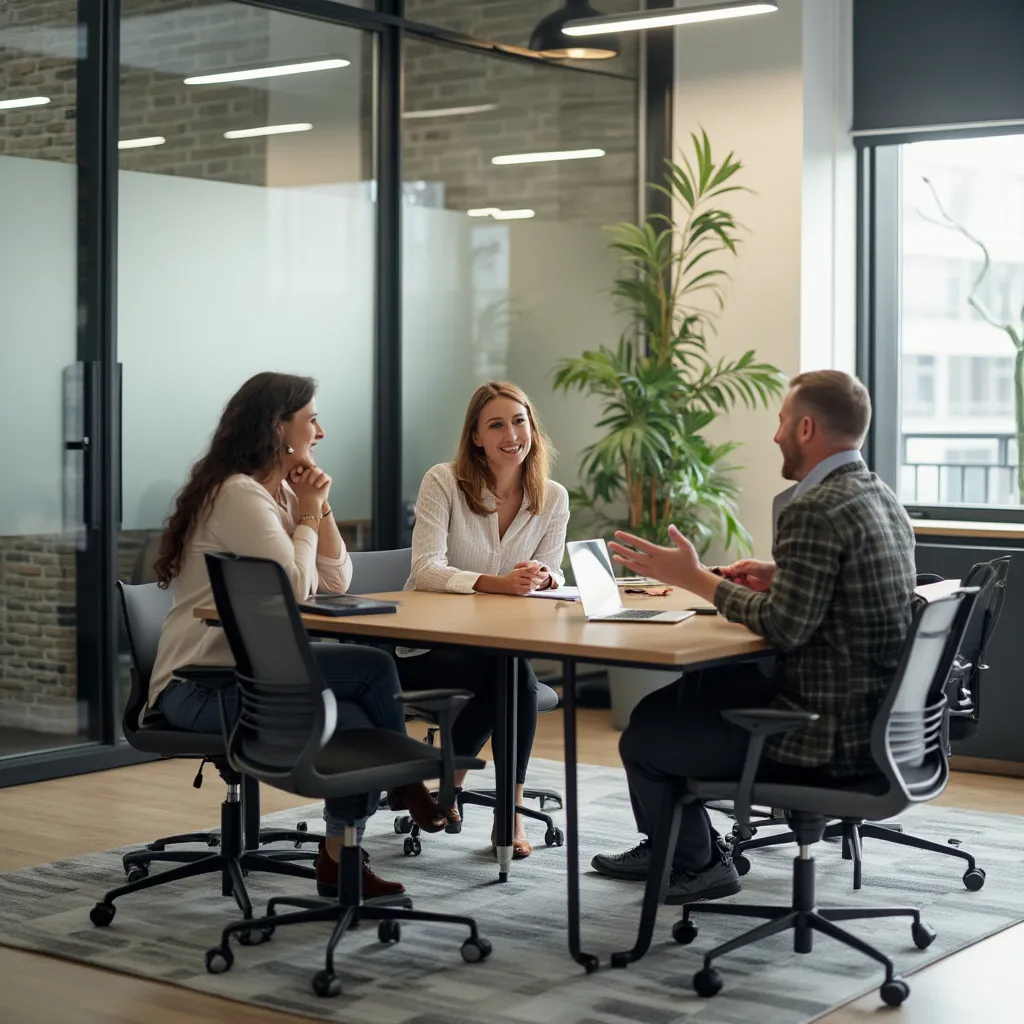Equipo de consultoría en una reunión con cliente